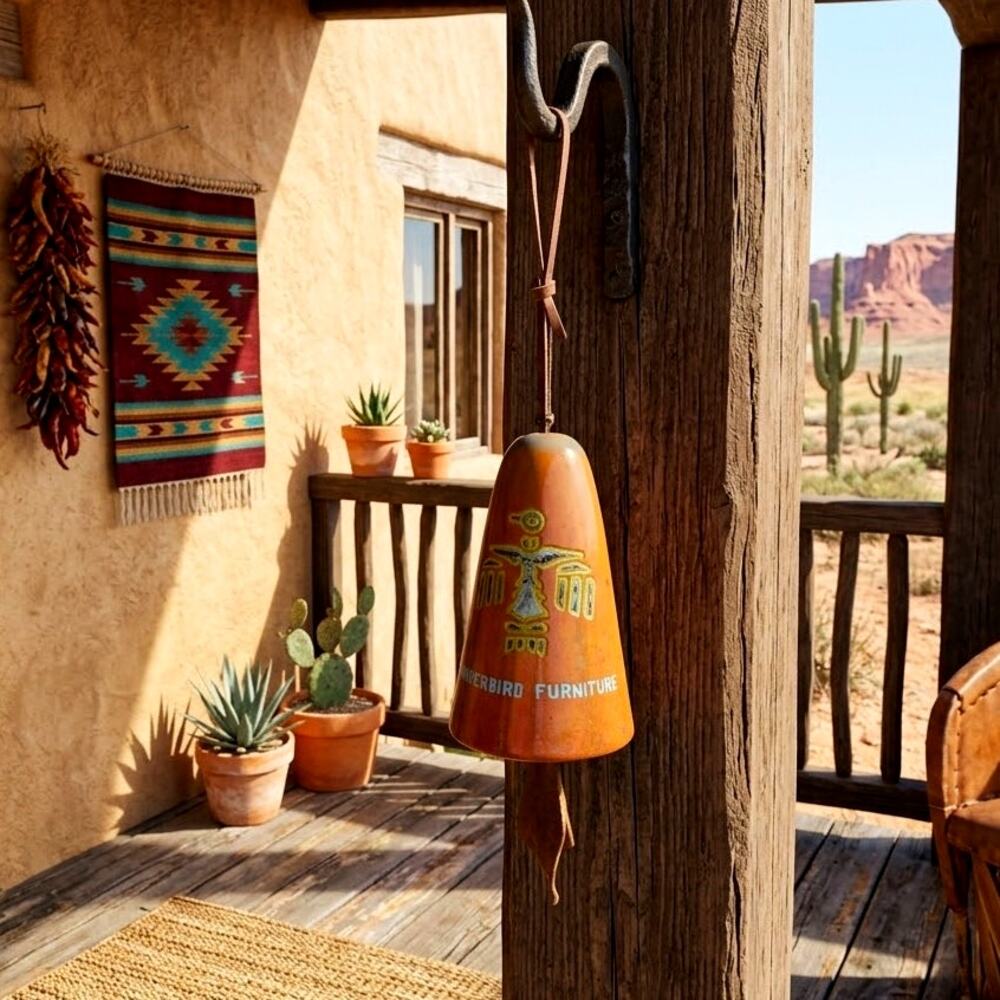 Southwestern hand-painted ceramic pottery bell wind chime thunderbird design